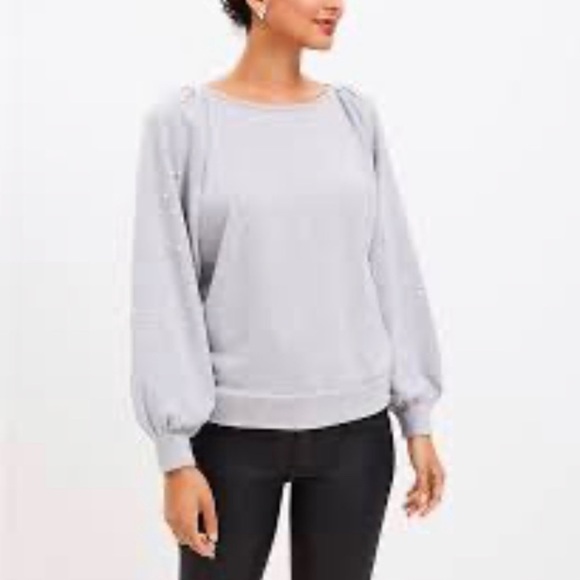 LOFT Pearlized Cozy Boatneck Gray Long Sleeve Sweatshirt Size Medium NWT - Picture 3 of 10